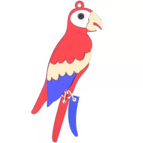 Pendente a forma di pappagallo in plexiglas 68x19 mm - effetto specchio - rosso - blu - dorato x1