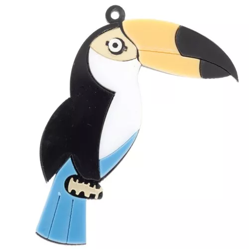 Pendente tucano in plexiglass 60x43 mm - Nero - Giallo - Bianco x1