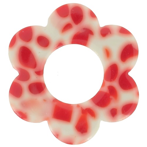 Pendente a forma di fiore in acetato da 18 mm - Rosso screziato - Crema x1