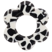 Pendente a forma di fiore in acetato da 18 mm - Nero screziato - Bianco x1