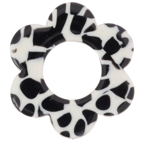 Pendente a forma di fiore in acetato da 18 mm - Nero screziato - Bianco x1