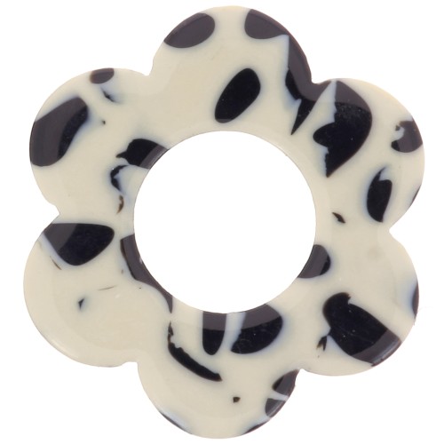 Pendente a forma di fiore in acetato da 18 mm - Nero screziato - Crema x1