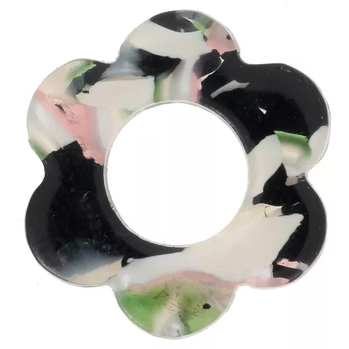 Pendente a forma di fiore in acetato da 18 mm - Bianco - Nero - Verde x1