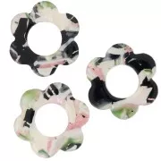 Pendente a forma di fiore in acetato da 18 mm - Bianco - Nero - Verde x1
