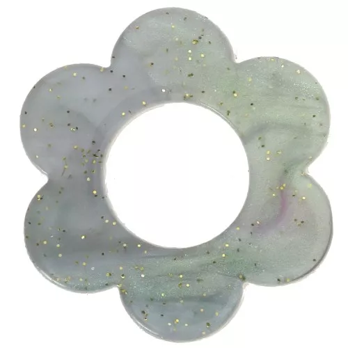 Pendente a forma di fiore in acetato da 18 mm - Verde iridescente di Brillantini grigi x1