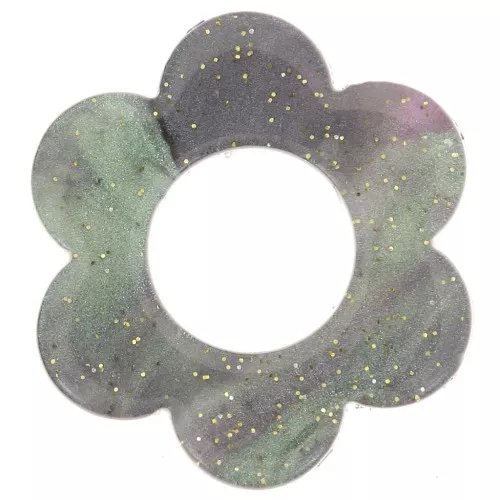 Pendente a fiore in acetato da 18 mm - Brillantini verdi o grigi - Lilla marmorizzato x1