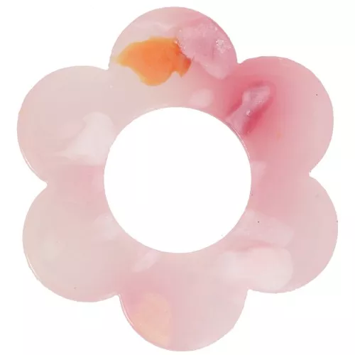 Pendente a forma di fiore in acetato da 18 mm - Rosa screziato - Bianco perlato x1
