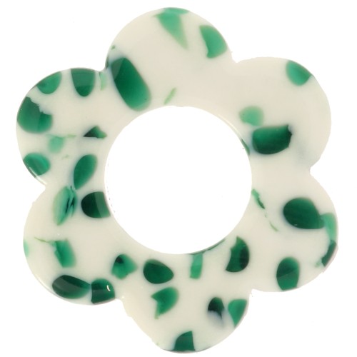 Pendente a forma di fiore in acetato da 18 mm - Verde scuro screziato - Bianco x1