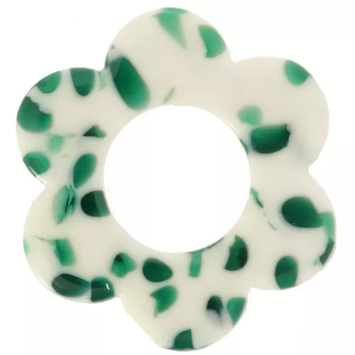 Pendente a forma di fiore in acetato da 18 mm - Verde scuro screziato - Bianco x1
