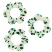 Pendente a forma di fiore in acetato da 18 mm - Verde scuro screziato - Bianco x1
