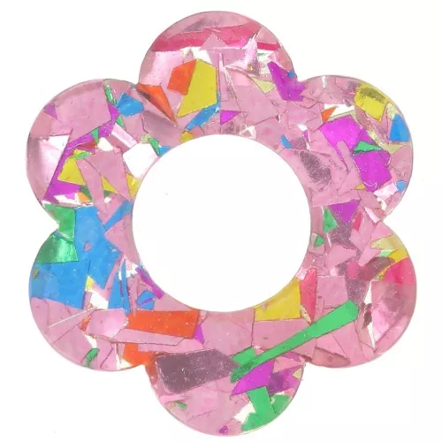 Pendente a forma di fiore in acrilico da 18 mm - Rosa - Brillantini multicolori x1