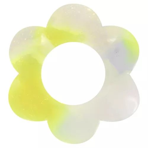 Pendente a fiore in acetato da 18 mm - Tartaruga - Bianco perlato - Giallo fluorescente x1