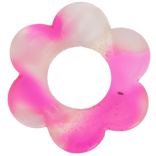 Pendente a fiore in acetato da 18 mm - Tartaruga - Bianco perlato - Rosa fluorescente x1