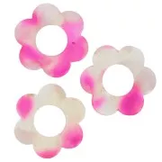 Pendente a fiore in acetato da 18 mm - Tartaruga - Bianco perlato - Rosa fluorescente x1