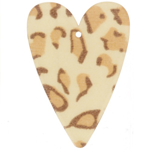 Pendente a cuore in acrilico 34x24 mm - Beige ghepardo - Marrone chiaro x1