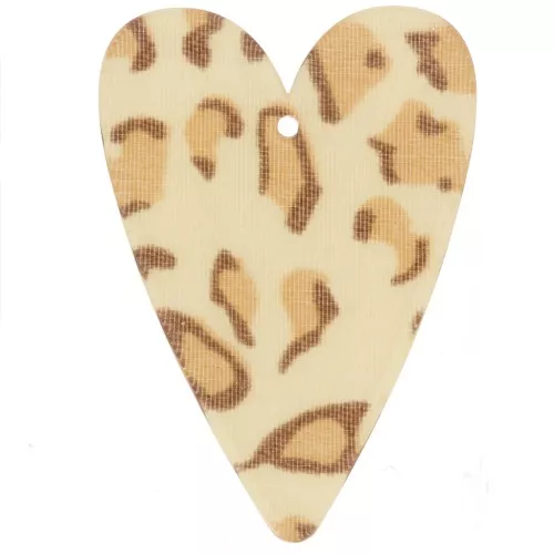Pendente a cuore in acrilico 34x24 mm - Beige ghepardo - Marrone chiaro x1