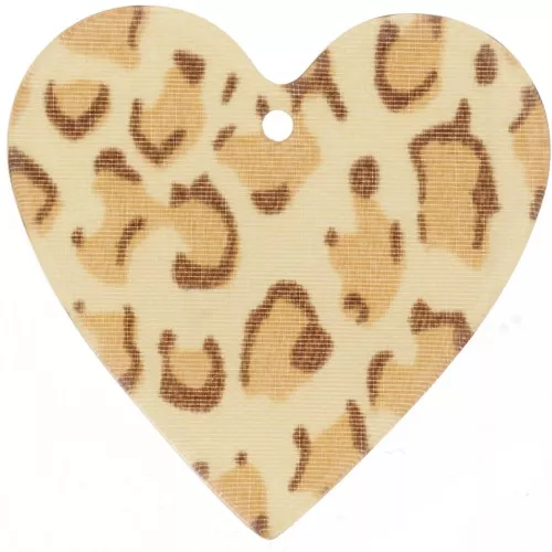 Pendente a cuore in acrilico 31x32 mm - Beige ghepardo - Marrone chiaro x1