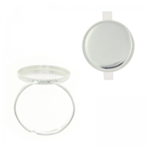 Anello castone cabochon tondo mm. 16 argentato x1