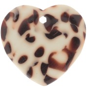 Zecchini cuore 15x16,5 mm in acetato - Marrone screziato - Panna x1