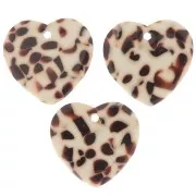 Zecchini cuore 15x16,5 mm in acetato - Marrone screziato - Panna x1