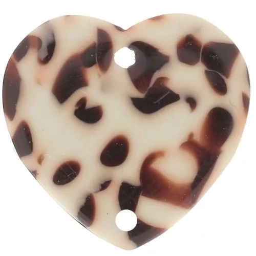 Distanziatore a cuore in acetato 15x16,5 mm - Marrone screziato - Crema x1