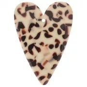 Pendente a forma di cuore in acetato 34x24 mm - Marrone screziato - Crema x1