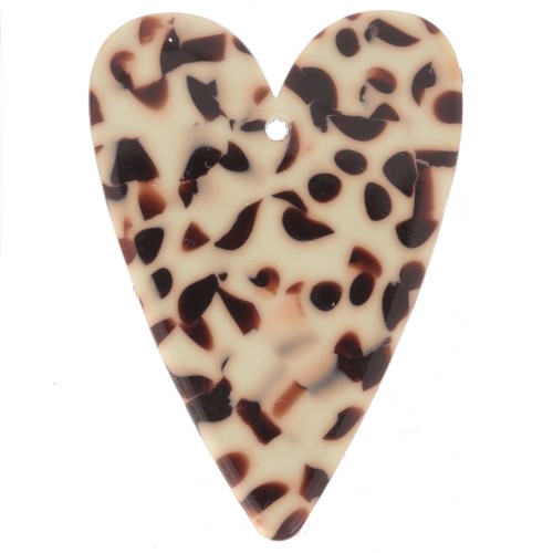 Pendente a forma di cuore in acetato 34x24 mm - Marrone screziato - Crema x1