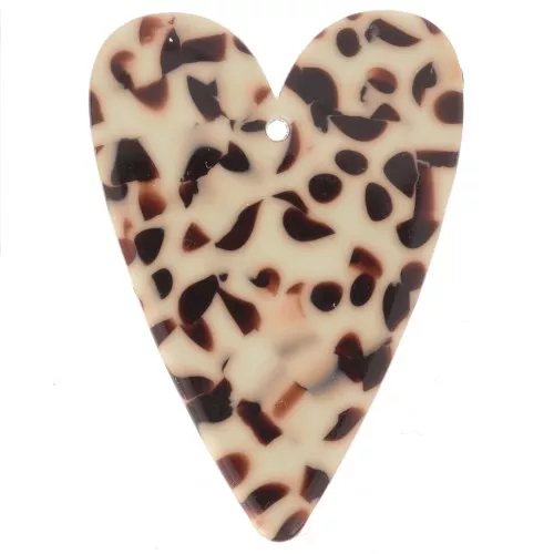 Pendente a forma di cuore in acetato 34x24 mm - Marrone screziato - Crema x1