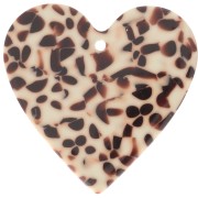 Pendente a cuore 31x32 mm in acetato - Marrone screziato - Crema x1|raw }}