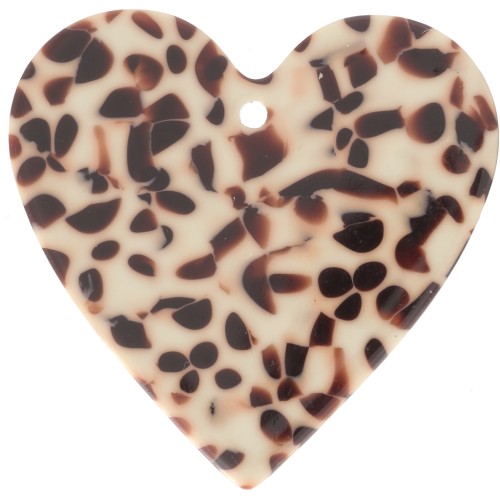 Pendente a cuore 31x32 mm in acetato - Marrone screziato - Crema x1