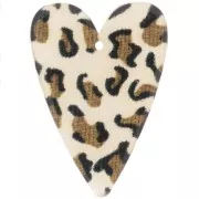 Pendenti - Abbellimenti - Pendente a cuore in acetato 34x24 mm - Marrone ghepardo - Nero x1 Pendente a cuore in acetato 34x24 mm - Marrone ghepardo - Nero x1