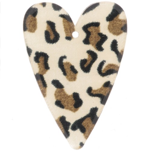 Pendente a cuore in acetato 34x24 mm - Marrone ghepardo - Nero x1