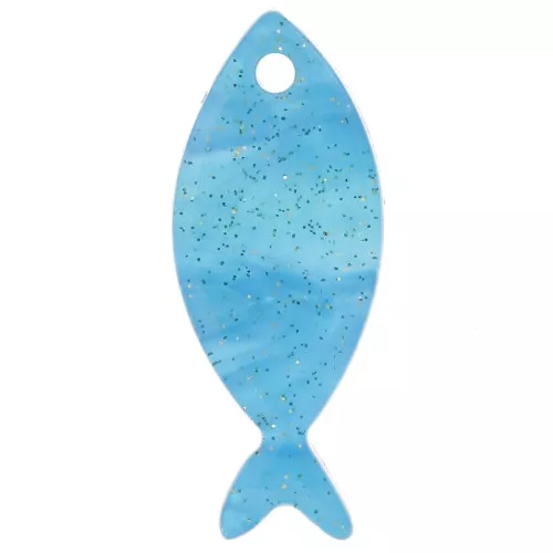 Pendente a forma di pesce in acetato 25x10 mm - Turchese Brillantini x1