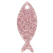Ciondolo a forma di pesce in acrilico 25x10 mm - Rosa antico Brillantini x1