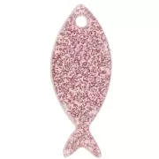 Ciondolo a forma di pesce in acrilico 25x10 mm - Rosa antico Brillantini x1