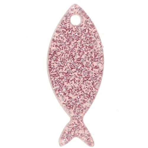 Ciondolo a forma di pesce in acrilico 25x10 mm - Rosa antico Brillantini x1
