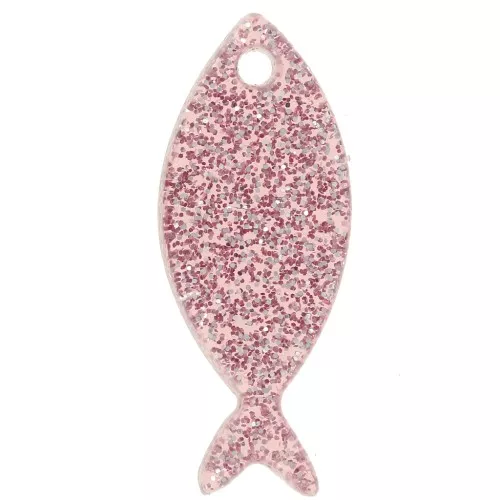 Ciondolo a forma di pesce in acrilico 25x10 mm - Rosa antico Brillantini x1