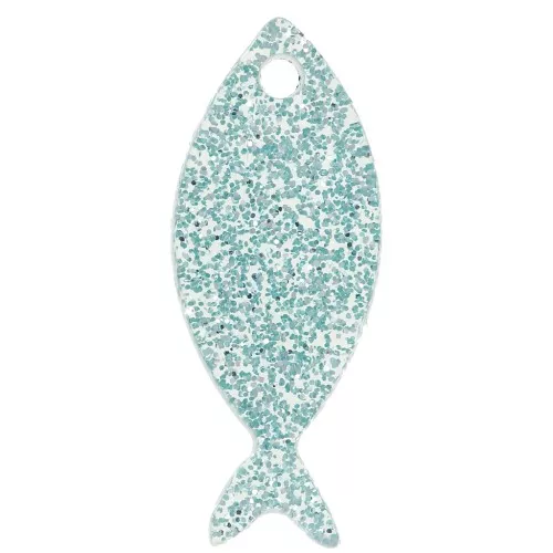 Pendente a forma di pesce in acrilico 25x10 mm - Brillantini blu x1