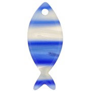 Pendente a forma di pesce in acetato 25x10 mm - a strisce - blu scuro - bianco perlato x1
