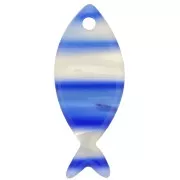 Pendentif poisson 25x10 mm en acétate - Rayé - Bleu foncé - Blanc nacré x1