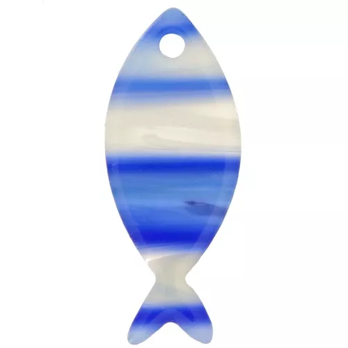 Pendente a forma di pesce in acetato 25x10 mm - a strisce - blu scuro - bianco perlato x1