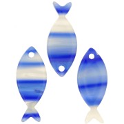 Pendente a forma di pesce in acetato 25x10 mm - a strisce - blu scuro - bianco perlato x1
