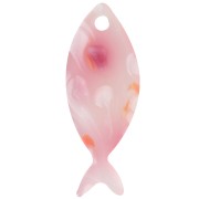 Pendente a forma di pesce in acetato 25x10 mm - Rosa screziato - Bianco perlato x1