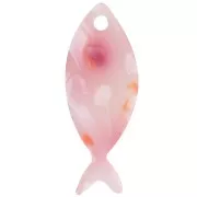 Pendente a forma di pesce in acetato 25x10 mm - Rosa screziato - Bianco perlato x1