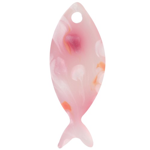 Pendente a forma di pesce in acetato 25x10 mm - Rosa screziato - Bianco perlato x1