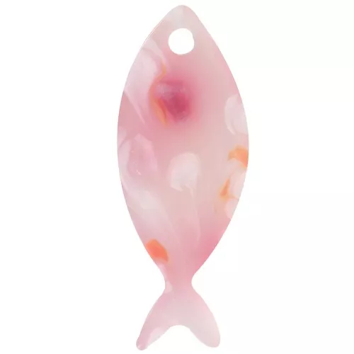Pendente a forma di pesce in acetato 25x10 mm - Rosa screziato - Bianco perlato x1