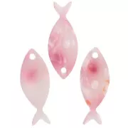 Pendente a forma di pesce in acetato 25x10 mm - Rosa screziato - Bianco perlato x1