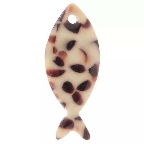 Pendente a forma di pesce in acetato 25x10 mm - Marrone screziato - Crema x1