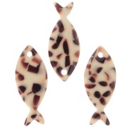 Pendente a forma di pesce in acetato 25x10 mm - Marrone screziato - Crema x1
