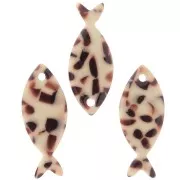 Pendente a forma di pesce in acetato 25x10 mm - Marrone screziato - Crema x1